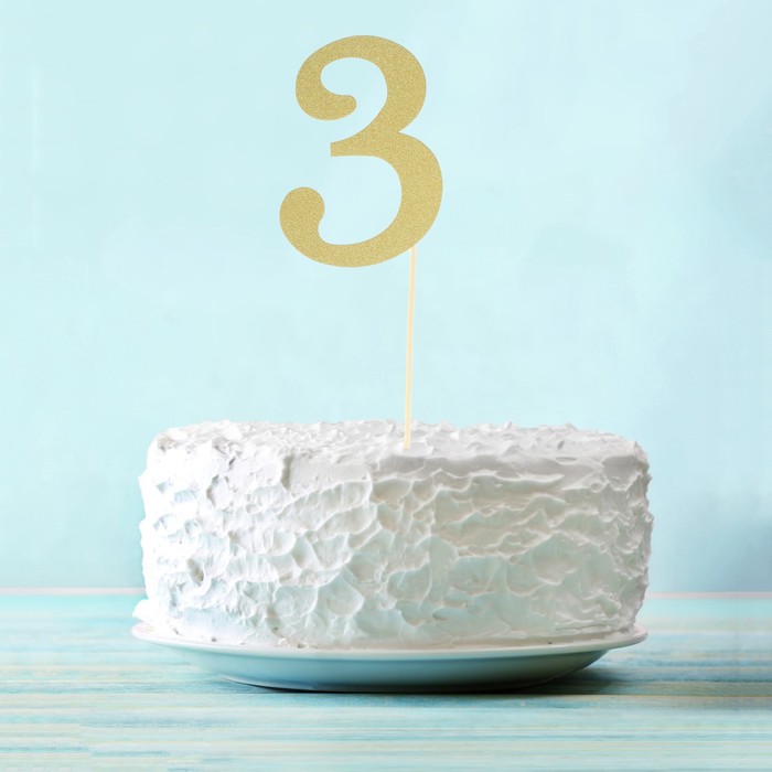 Топпер в торт "3" цвет золото, набор 6 штук