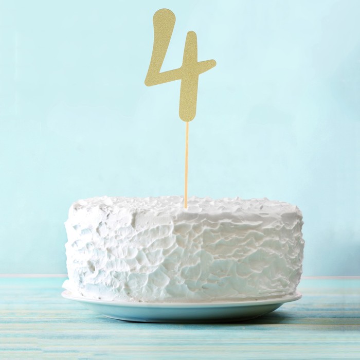 Топпер в торт "4" цвет золото, набор 6 штук