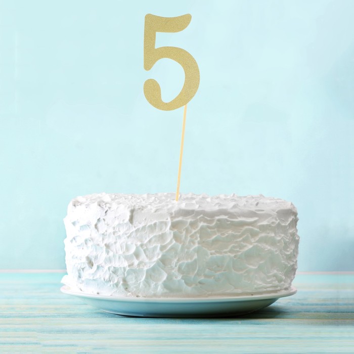 Топпер в торт "5" цвет золото, набор 6 штук