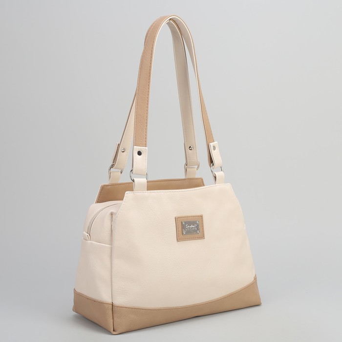 Сумка женская, 3 отдела на молнии, наружный карман, цвет бежевый/кофейный