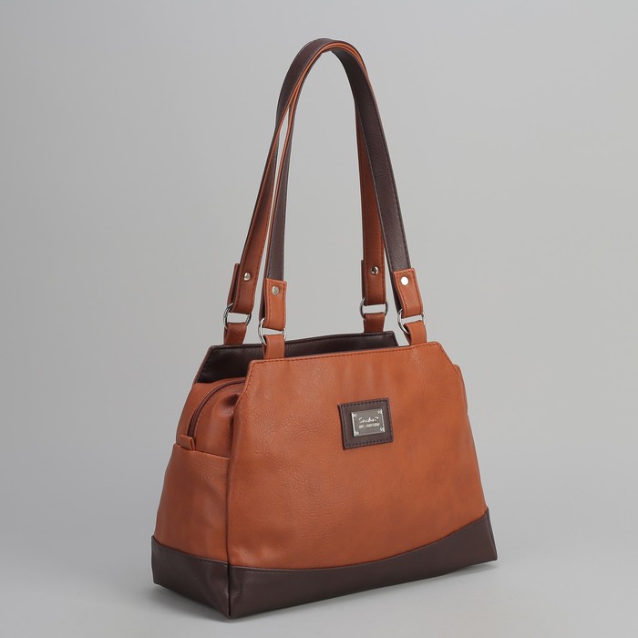 Сумка женская, 3 отдела на молнии, наружный карман, цвет коричневый/тёмно-коричневый