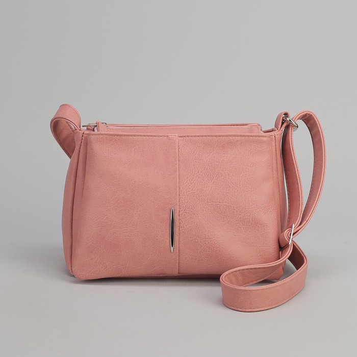 Сумка женская, 3 отдела на молнии, наружный карман, регулируемый ремень, цвет розовый
