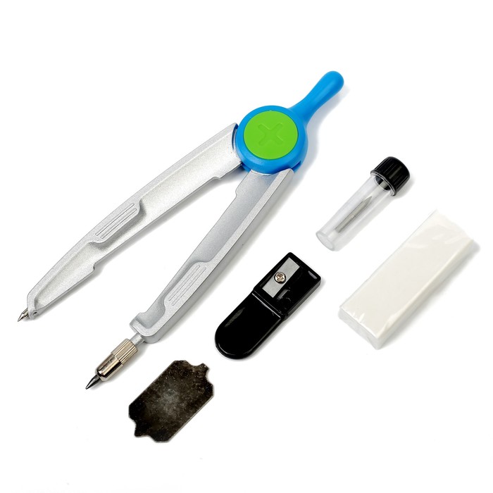 Готовальня, 5 предметов (циркуль, грифель, отвёртка, ластик, точилка) в пластиковом пенале