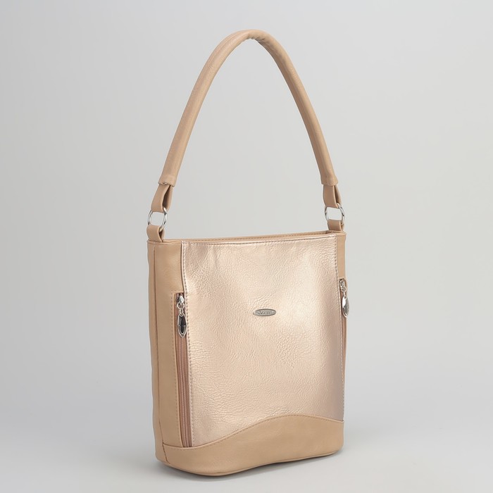 Сумка женская, отдел на молнии, 3 наружных кармана, цвет кофейный/золотой