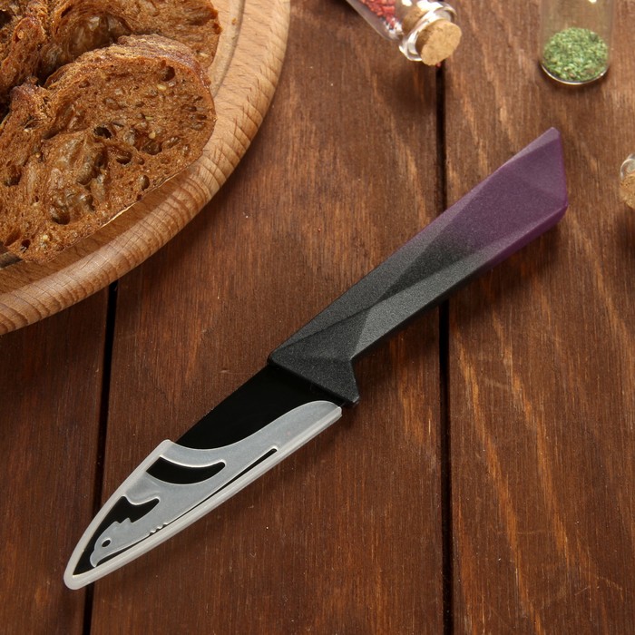 Нож с антиналипающим покрытием "Альфа" лезвие 9 см, цвет фиолетовый