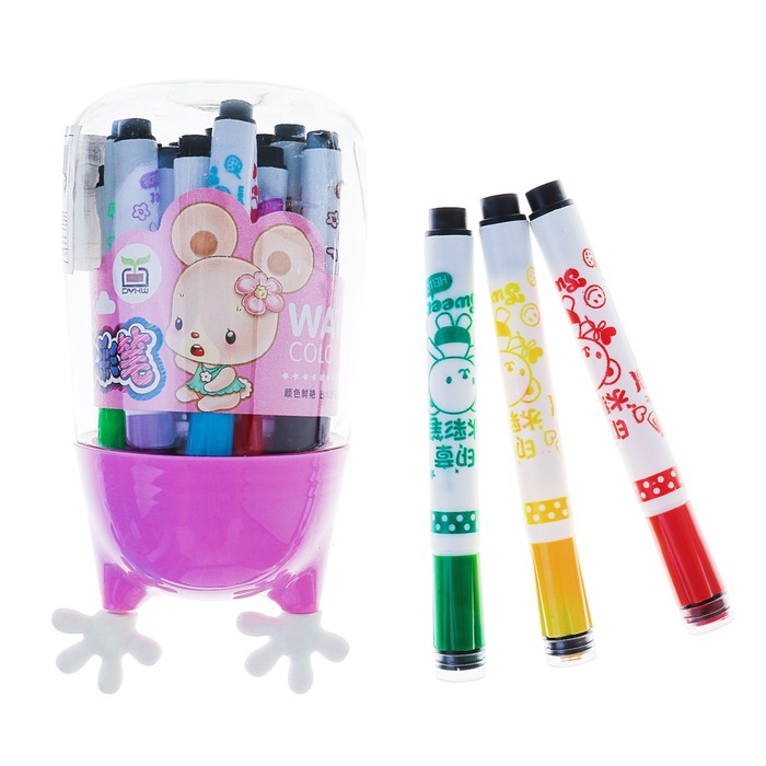 Фломастеры 18цв Мышка в пластик тубусе вертилируемый колпачок с штампами МИКС