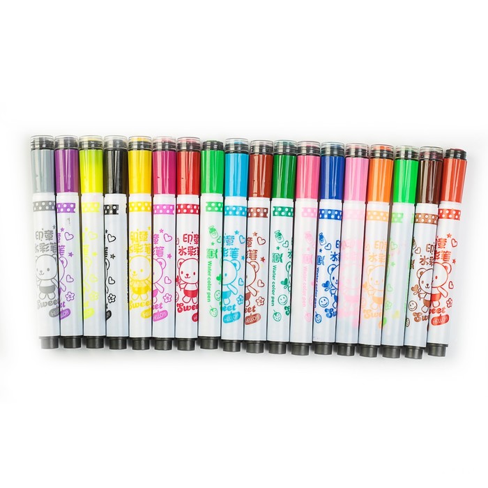 Фломастеры 18цв Мышка в пластик тубусе вертилируемый колпачок с штампами МИКС