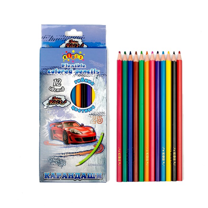 Карандаши 12цв Машина пластиковые заточенные граненные в картонной коробке