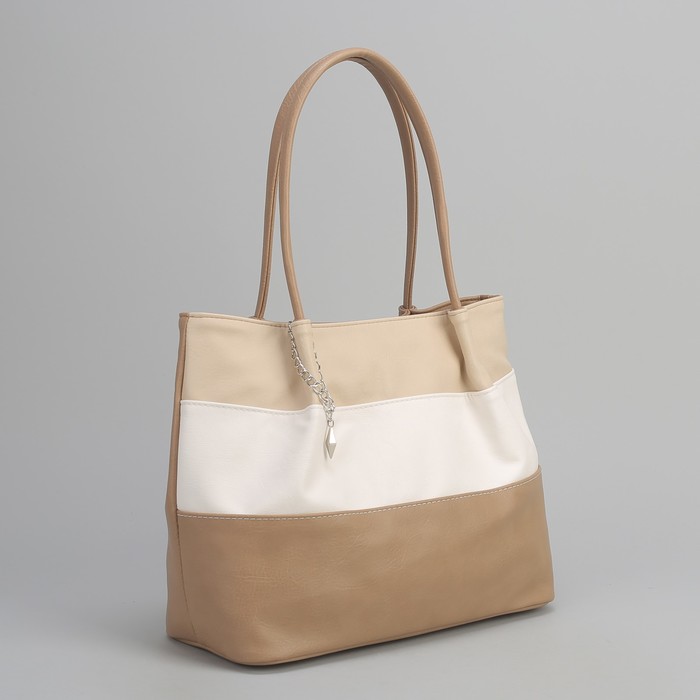 Сумка женская, 2 отдела на молниях, наружный карман, цвет кофейный/белый/бежевый