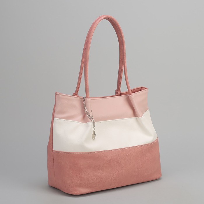 Сумка женская, 2 отдела на молниях, наружный карман, цвет розовый/белый