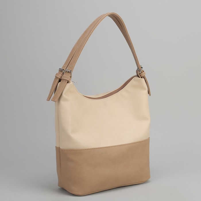 Сумка женская, отдел с перегородками на молнии, наружный карман, цвет бежевый/кофейный