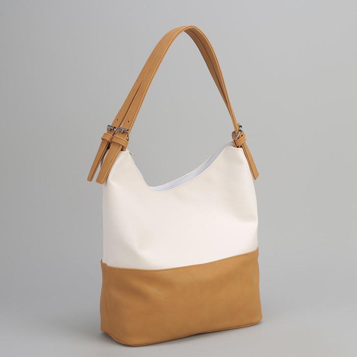 Сумка женская, отдел с перегородками на молнии, наружный карман, цвет белый/тёмно-бежевый