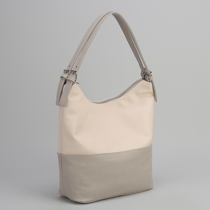 Сумка женская, отдел с перегородками на молнии, наружный карман, цвет бежевый/серо-бежевый