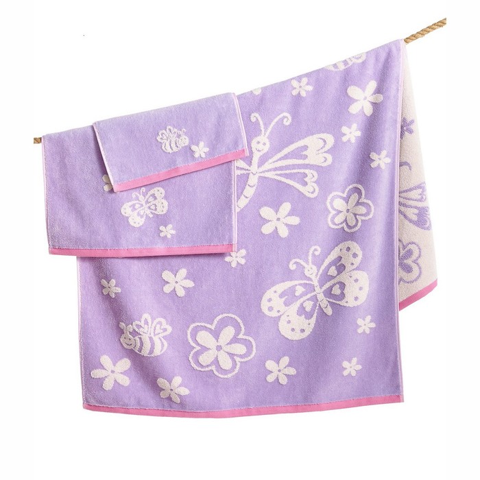 Полотенце Kassatex Butterfly, размер 71х127 см, сиреневый, махра
