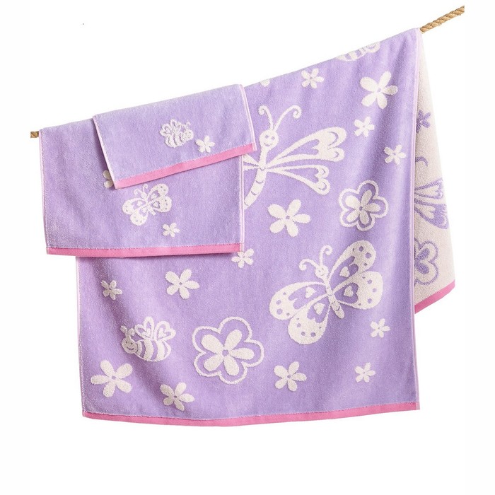 Полотенце Kassatex Butterfly, размер 30,5х30,5 см, сиреневый, махра