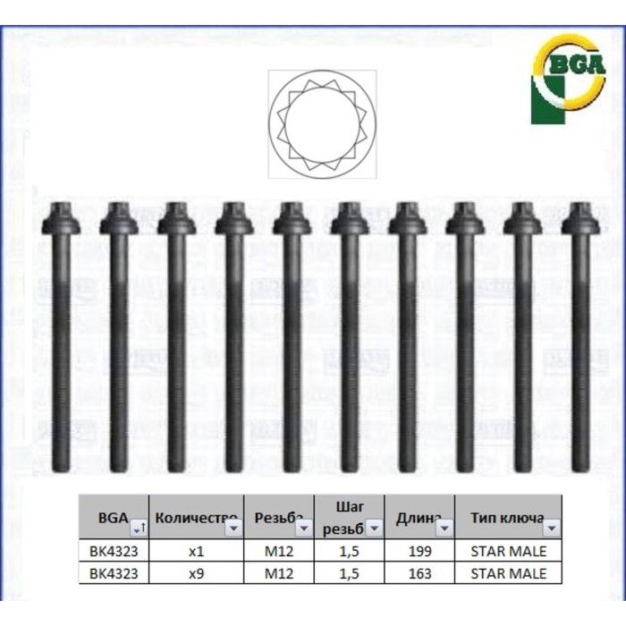 Болты ГБЦ, комплект BGA BK4323