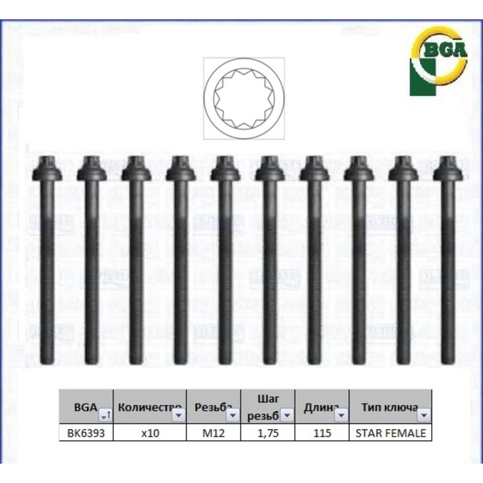 Болты ГБЦ, комплект BGA BK6393