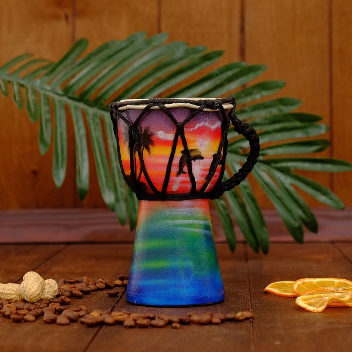 Музыкальный инструмент барабан джембе "Пейзаж" 15х10х10 см МИКС