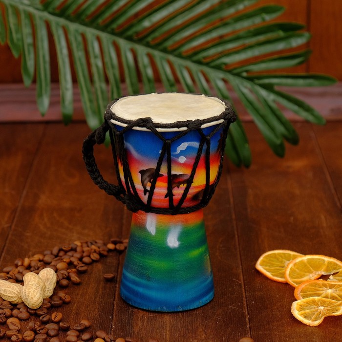 Музыкальный инструмент барабан джембе "Пейзаж" 15х10х10 см МИКС