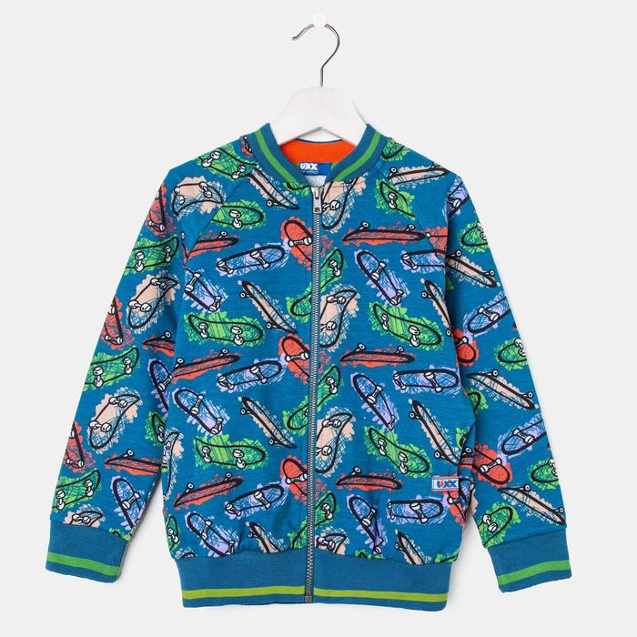 Толстовка для мальчика, рост 98 см, цвет бирюзовый/скейты