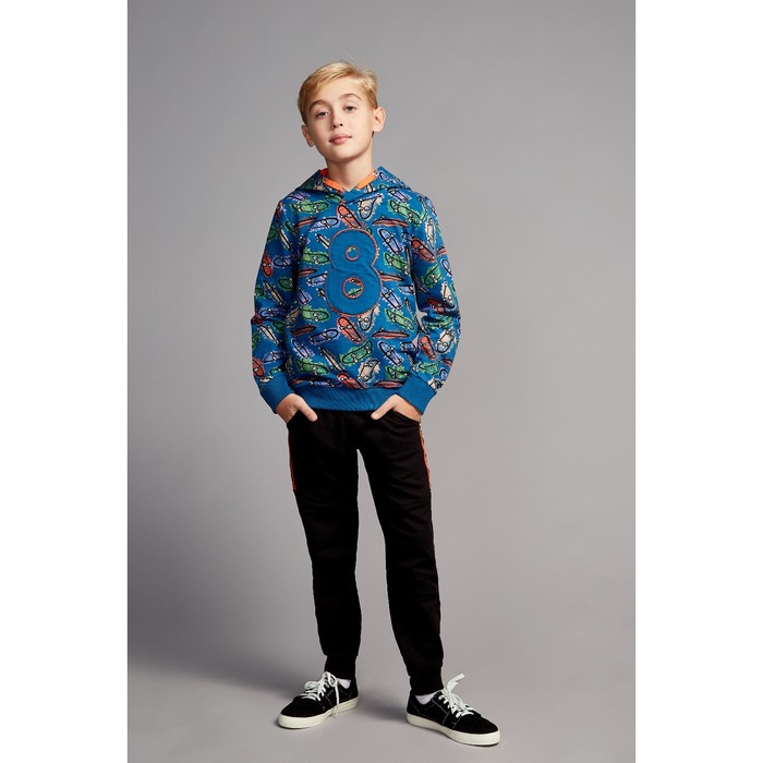 Толстовка для мальчика, рост 98 см, цвет бирюзовый/скейты