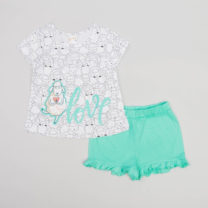 Пижама для девочки, рост 128 см, цвет овечки/бирюзовый