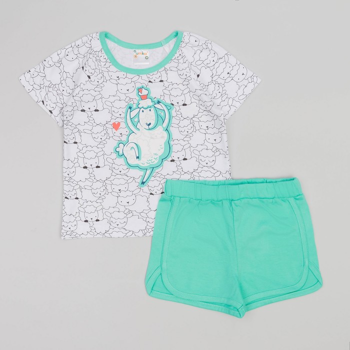 Пижама для девочки, рост 116 см, цвет овечки/бирюзовый