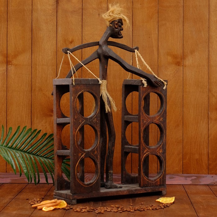 Сувенир подставка под бутылки "Абориген с коромыслом" 60х35х12 см