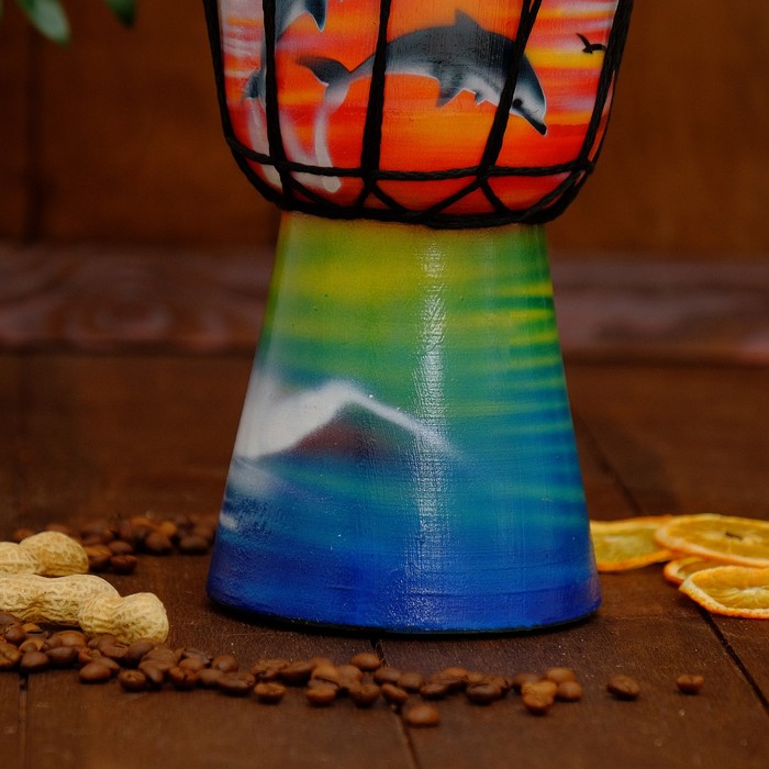 Музыкальный инструмент Барабан Джембе "Купание дельфинов на закате" 25х13х13 см