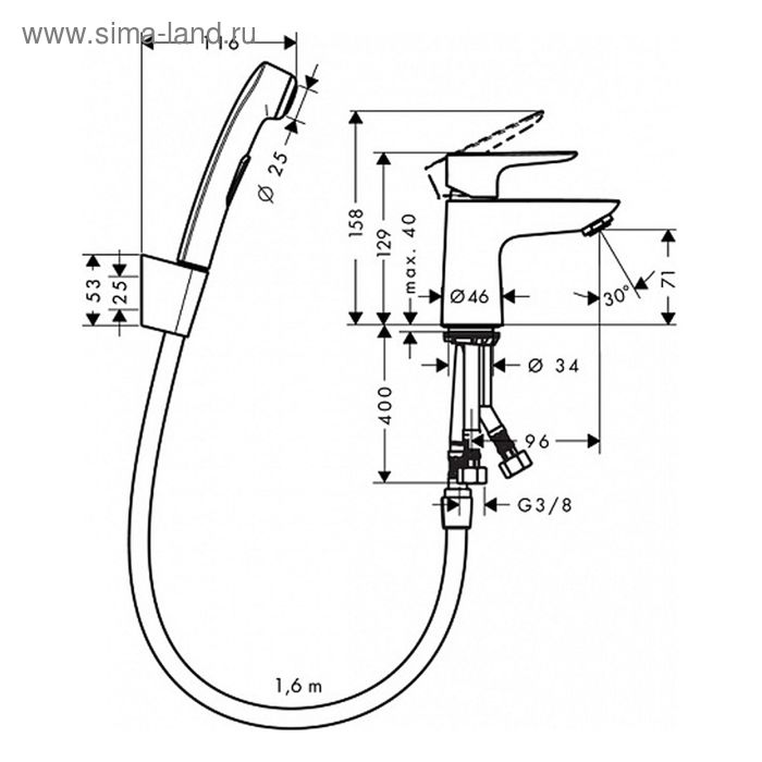 

Смеситель для раковины Hansgrohe Talis E 71729000, 80 мм, с гигиеническим душем