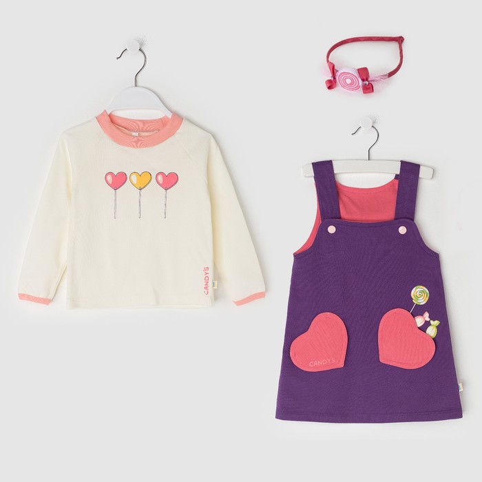 Комплект для девочки(сарафан,футболка,ободок), рост 92, цвет слива КЛ-24_М