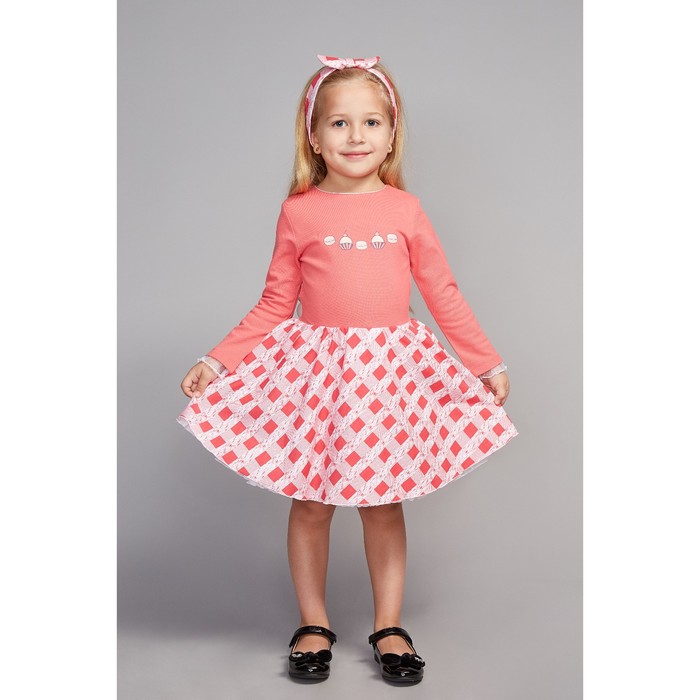 Комплект для девочки(жакет,платье,повязка), рост 98, цвет бежевый/каралловый КЛ-25