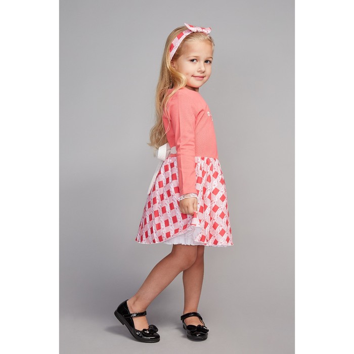 Комплект для девочки(жакет,платье,повязка), рост 98, цвет бежевый/каралловый КЛ-25