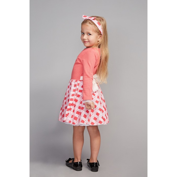 Комплект для девочки(жакет,платье,повязка), рост 98, цвет бежевый/каралловый КЛ-25