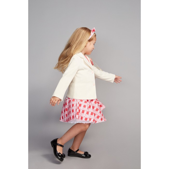 Комплект для девочки(жакет,платье,повязка), рост 98, цвет бежевый/каралловый КЛ-25