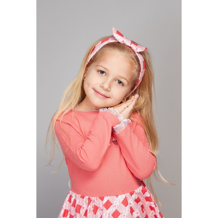 Комплект для девочки(жакет,платье,повязка), рост 110, цвет бежевый/каралловый КЛ-25