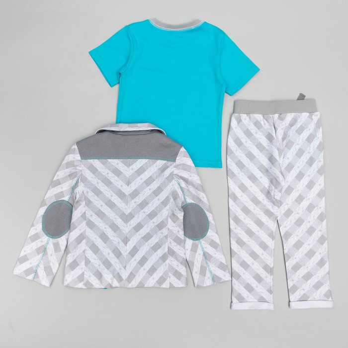 Костюм для мальчика(пиджак,футболка,брюки), рост 122, цвет серый/бирюзовый КЛ-28