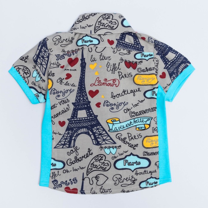 Рубашка для мальчика, рост 92 см, цвет серый/бирюзовый К-РБ-342_М