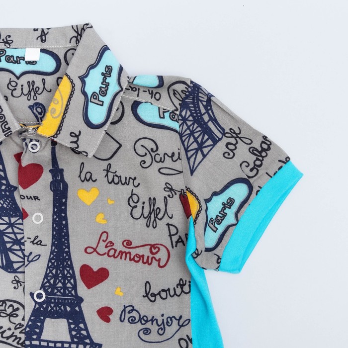 Рубашка для мальчика, рост 92 см, цвет серый/бирюзовый К-РБ-342_М