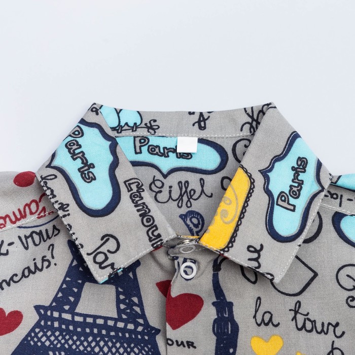 Рубашка для мальчика, рост 98 см, цвет серый/бирюзовый К-РБ-342_М