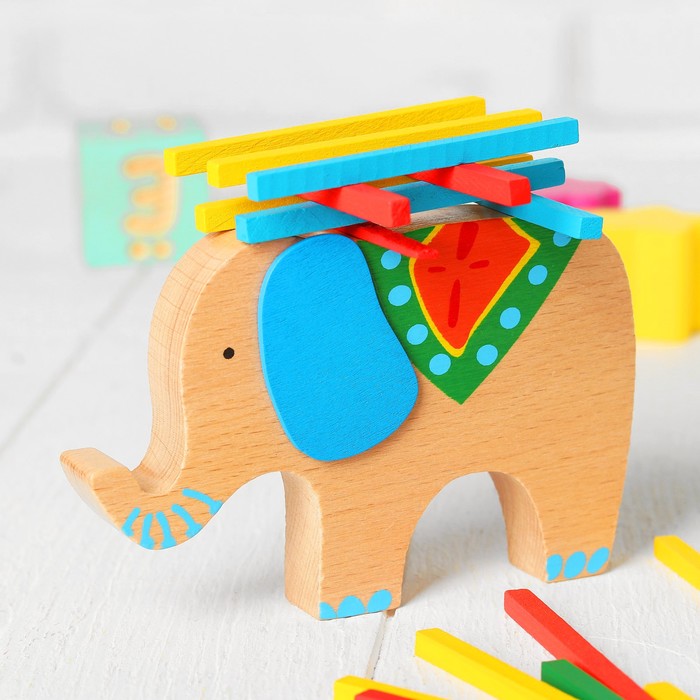 Баланс "Слоник с поклажей", в наборе 40 палочек, размер слона: 13 × 9 см