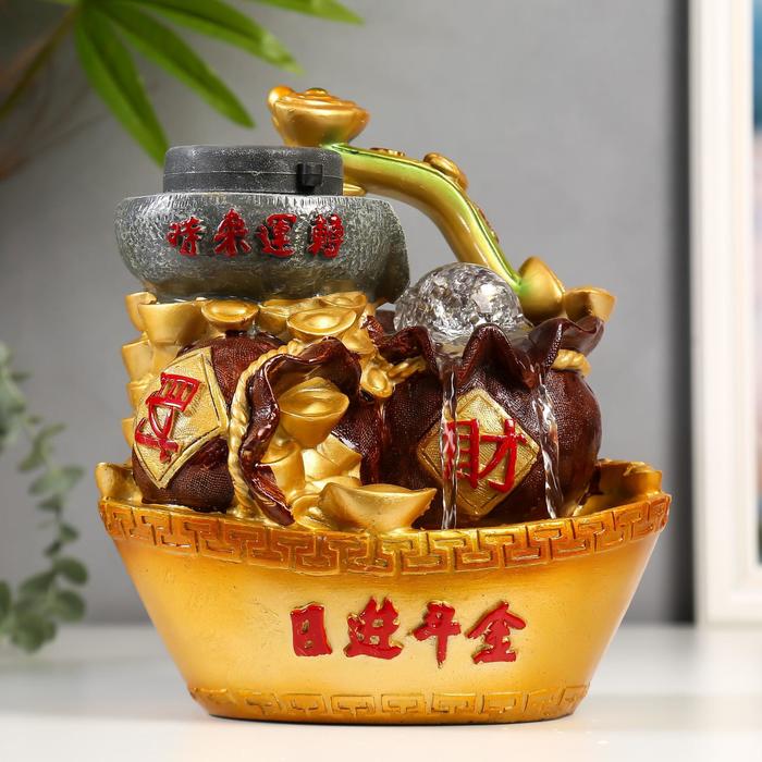 Фонтан настольный полистоун 220В "Жезл Жуи и слитки золота" 27х18х21 см