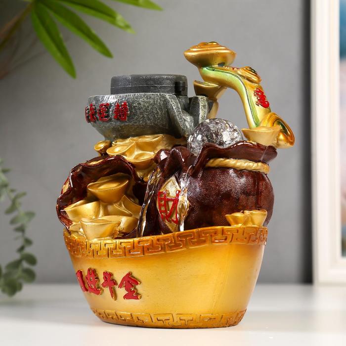 Фонтан настольный полистоун 220В "Жезл Жуи и слитки золота" 27х18х21 см