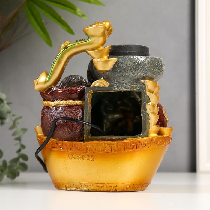 Фонтан настольный полистоун 220В "Жезл Жуи и слитки золота" 27х18х21 см