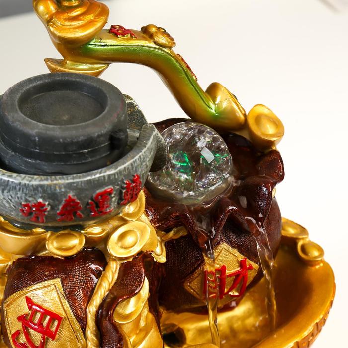 Фонтан настольный полистоун 220В "Жезл Жуи и слитки золота" 27х18х21 см