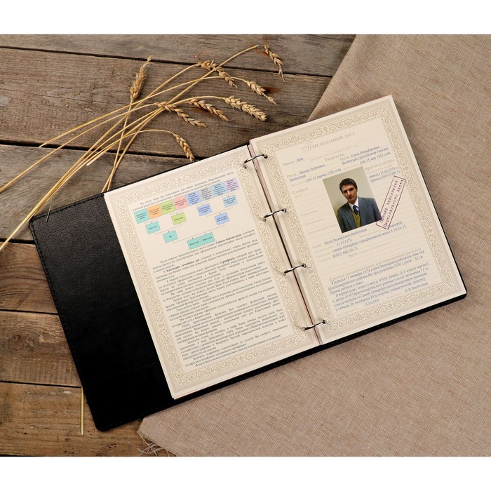 Родословная книга "Найс" чёрная 25×31,5×6 см, 108 листов, натур. кожа