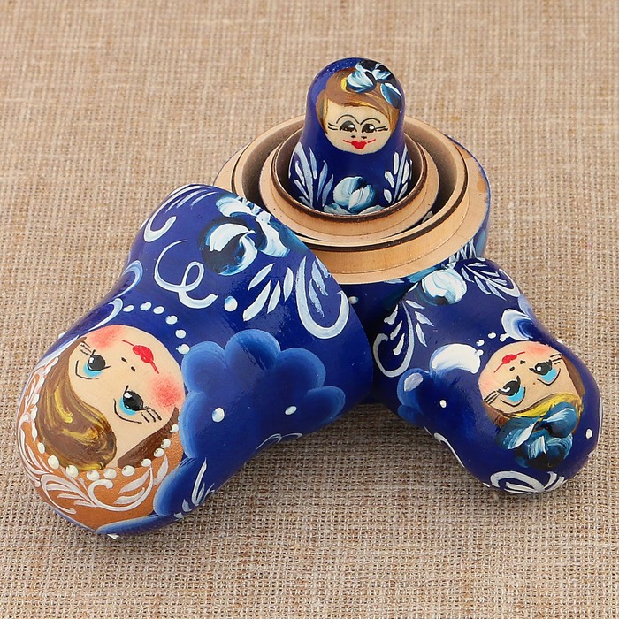 Матрёшка «Гжель», тёмно-синее платье, 3 кукольная, 9 см
