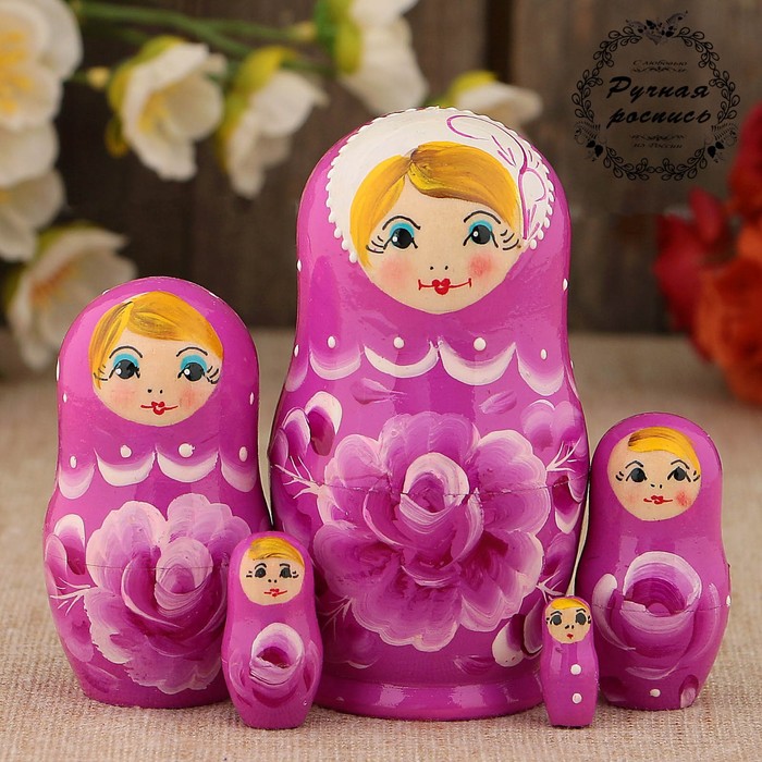 Матрёшка «Роза», фиолетовое платье, 5 кукольная, 10 см