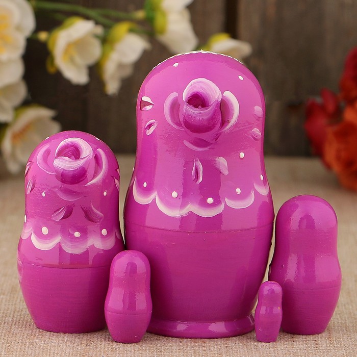 Матрёшка «Роза», фиолетовое платье, 5 кукольная, 10 см