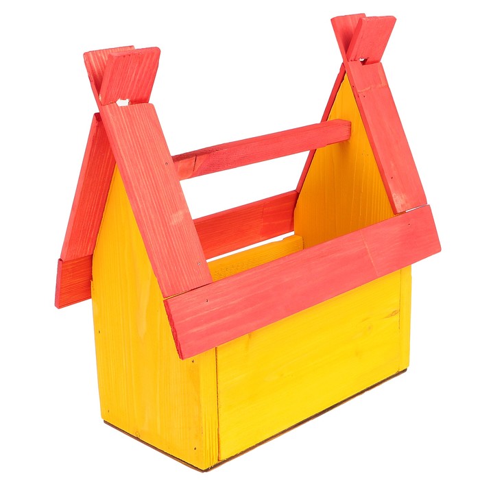 Кашпо флористическое "Колодец", деревянная ручка, красно- жёлтое, 28х14х29см